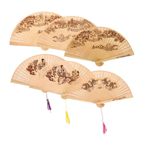 SECFOU 6 Stück Teiliges Chinesischer Holz-hohlfächer Handlicher Faltbarer Vintage-handfächer Dekorativ für Hochzeiten Geschenke und Sommer Klassischer Chinesischer Stil Leicht und Tragbar SECFOU 6 Stück Teiliges Chinesischer Holz-hohlfächer Handlicher Faltbarer Vintage-handfächer Dekorativ für Hochzeiten Geschenke und Sommer Klassischer Chinesischer Stil Leicht und Tragbar von SECFOU
