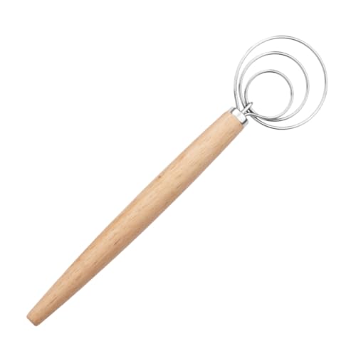 SECFOU Dänischer Teigbesen mit Holzgriff Edelstahl Schneebesen zum Rühren von Brot und Kuchenteig Langlebiges Backwerkzeug für Handliches Mischen und Effektives Backen Wiederverwendbar von SECFOU