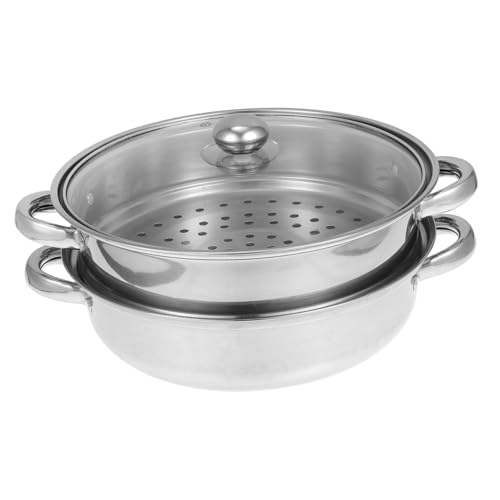 SECFOU Edelstahl Dampfgarer Doppelwandiger Dampftopf mit Griffen Mehrschichtiger Küchensteamer für Schonendes Garen Leicht zu Reinigen Kompakt und Vielseitig für Familie und von SECFOU