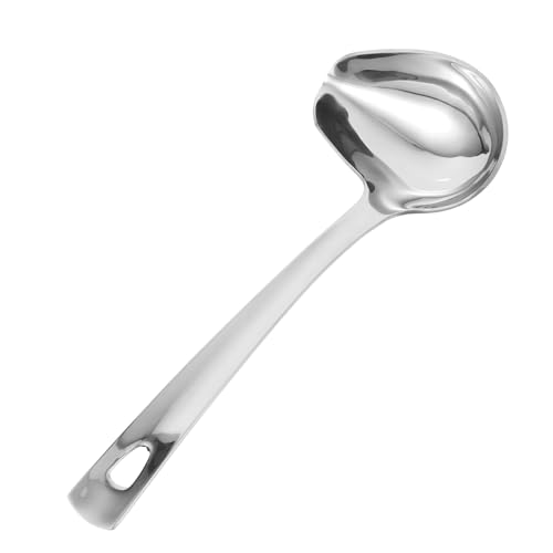 SECFOU Fettlöffel Suppenkelle Löffel Schöpfkelle Mit Ausguss Stahlsoße Schmalz Zum Kochen Gießpfanne Aus Stahl Heißer Öllöffel Ölausgießer Hotpot-schöpfkelle Scoop Silver Rostfreier Stahl von SECFOU