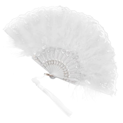 SECFOU Vintage Spitzen Faltfächer Damen Handfächer mit Federn und Quaste Leichter Faltbarer Eleganter Hochzeitsfächer Dekorativer Handventilator für Party und Tanz SECFOU Vintage Spitzen Faltfächer Damen Handfächer mit Federn und Quaste Leichter Faltbarer Eleganter Hochzeitsfächer Dekorativer Handventilator für Party und Tanz von SECFOU
