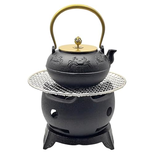 Aluminiumlegierung BBQ Grill Herd Holzkohlegrill für Haushalt, Teekesselwärmer, Teekocher mit Gusseisen-Untersetzer und 304 Edelstahlgeflecht, tragbarer Grill (1,247.4 g Teekanne Set mit Herd) von SECHUDO