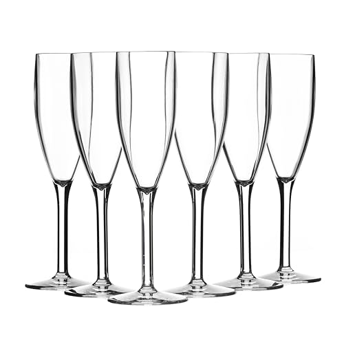 SECO 190 ml wiederverwendbare Sektgläser aus Polycarbonat, 6 Stück, einfach zu halten, praktisch unzerbrechlich, perfekt für Veranstaltungen, Camping, Essen im Freien – transparent von SECO