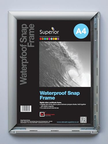 SECO Superior A4 Wasserdichter 4 seitiger Frontlader - Bilderrahmen/Poster Schnapprahmen aus Aluminium - Silber von SECO