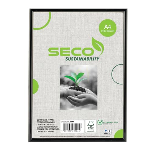 Seco A4-Holz-Urkundenrahmen mit Perspex-Sicherheitsglas - schwarz von SECO