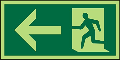 Seco Fire Exit – Pfeil zeigt nach links und Mann läuft links, Piktogramm, 200 mm x 100 mm, nachleuchtend, 1 mm, halbstarrer Kunststoff von SECO