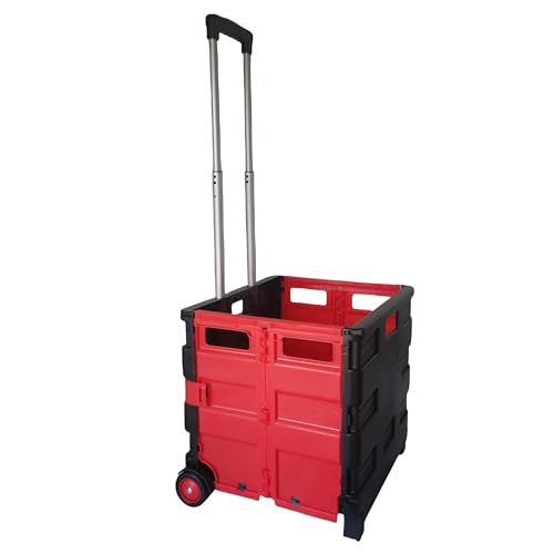Seco Großer Faltbarer Plastikkistenwagen mit quadratischem Griff - Schwarz & Rot von SECO