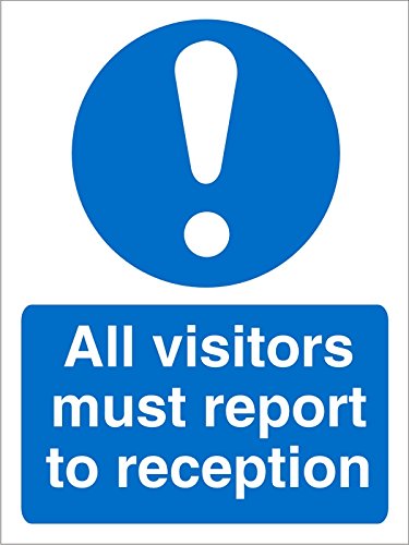 Seco Schild "All Visitors Must Report to Reception", 200 mm x 300 mm, 1 mm halbstarrer Kunststoff von Stewart Superior