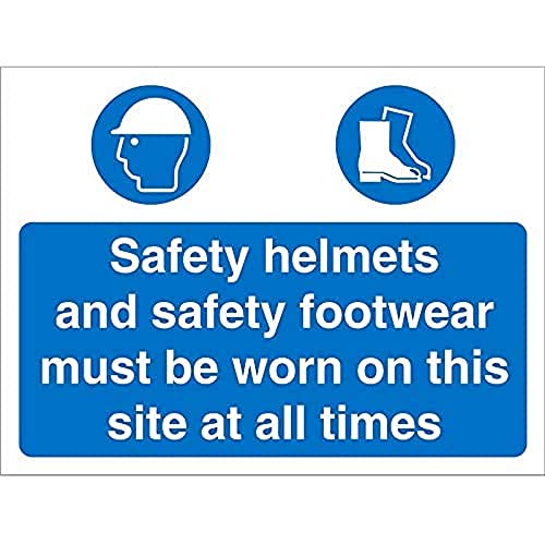 Seco Schild "Safety Helmets and Safety Footwear Must Be Worn On This Site at All Times", 600 mm x 450 mm, geriffelte Tafel von SECO
