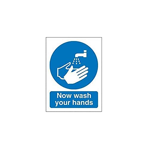 Seco Schild mit Aufschrift "Now Wash Your Hands", 150 x 200 mm, selbstklebendes Vinyl von Stewart Superior