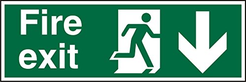 Seco Fire Exit – Fire Exit, Man Running Right, Pfeil zeigt nach unten, 600 mm x 200 mm – selbstklebendes Vinyl von Stewart Superior