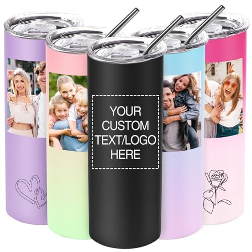 SECOGM Thermobecher Personalisiert mit Bild-Personalisierter Kaffeebecher mit Strohhalm und Deckel (20oz-Foto) von SECOGM