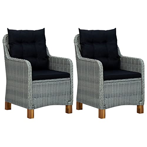SECOLI 2X Gartenstuhl Rattansessel Outdoor 2er Set Outdoor Sessel Rattan Stuhl Gartenmöbel Stühle Sessel Balkon Stuhl Balkon-Hellgrau-Mit Rücken und Sitzkissen von SECOLI