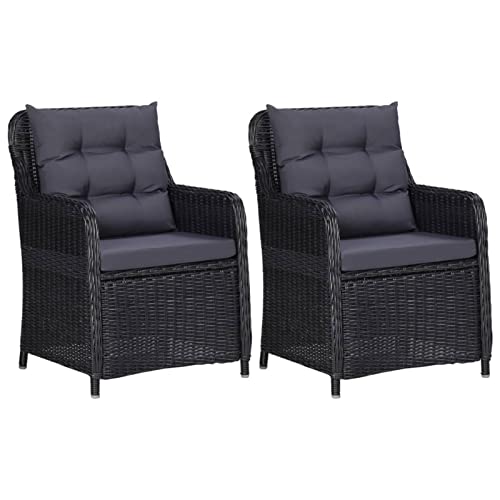 SECOLI 2X Gartenstuhl Rattansessel Outdoor 2er Set Outdoor Sessel Rattan Stuhl Gartenmöbel Stühle Sessel Balkon Stuhl Balkon-Schwarz-Mit Rücken und Sitzkissen von SECOLI
