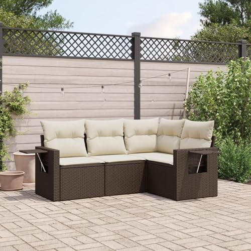 SECOLI Balkon Lounge Balkonmöbel Keiner Sofa Outdoor Gartensofa 3-Sitzer Gartenmöbel-Set Ecksofa Garten Balkonlounge Rattan Polyrattan Lounge Gartenlounge Terrassenmöbel Braun 4-tlg-Type-96 von SECOLI