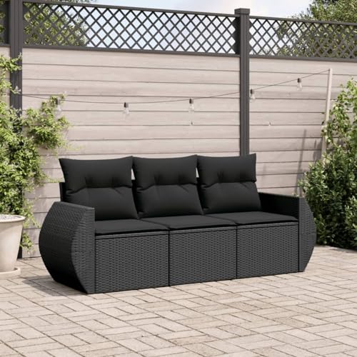 SECOLI Balkon Lounge Balkonmöbel Keiner Sofa Outdoor Gartensofa 3-Sitzer Gartenmöbel-Set Ecksofa Garten Balkonlounge Rattan Polyrattan Lounge Gartenlounge Terrassenmöbel Schwarz 3-tlg-Type-14 von SECOLI