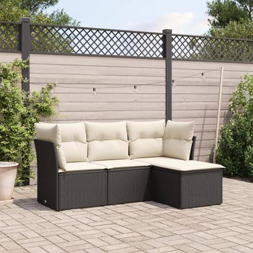 SECOLI Balkon Lounge Balkonmöbel Keiner Sofa Outdoor Gartensofa 3-Sitzer Gartenmöbel-Set Ecksofa Garten Balkonlounge Rattan Polyrattan Lounge Gartenlounge Terrassenmöbel Schwarz 4-tlg-Type-121 von SECOLI