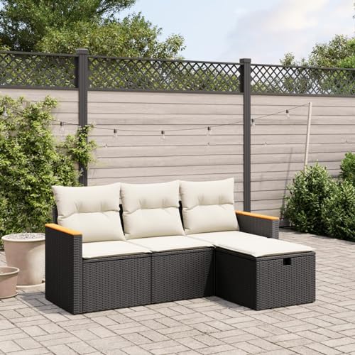 SECOLI Balkon Lounge Balkonmöbel Keiner Sofa Outdoor Gartensofa 3-Sitzer Gartenmöbel-Set Ecksofa Garten Balkonlounge Rattan Polyrattan Lounge Gartenlounge Terrassenmöbel Schwarz 4-tlg-Type-32 von SECOLI