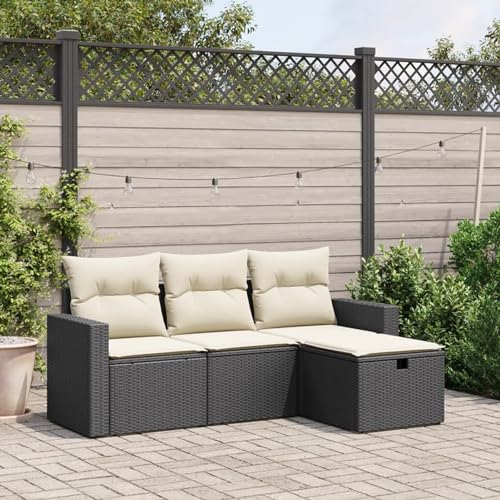 SECOLI Balkon Lounge Balkonmöbel Keiner Sofa Outdoor Gartensofa 3-Sitzer Gartenmöbel-Set Ecksofa Garten Balkonlounge Rattan Polyrattan Lounge Gartenlounge Terrassenmöbel Schwarz 4-tlg-Type-41 von SECOLI