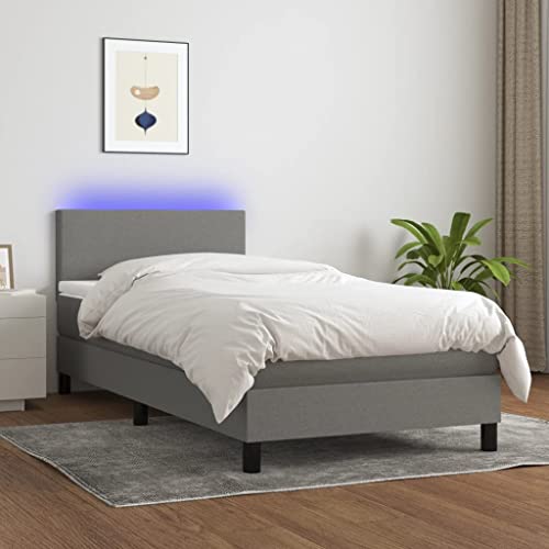 SECOLI Boxspringbett 90x190 mit matratze,LED Polsterbett 90x190 Bett 90x190 mit matratze und lattenrost Bett mit matratze 90x190 komplett-Dunkelgrau-90 x 190 cm von SECOLI