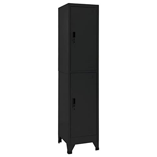 SECOLI Fächerschrank Schließfachschrank Wertfachschrank Schließfachschrank mit 2 Fächern Metallspind Schwarz-2 38x45x180 cm Stahl Metallschrank Spind Schließfächer Kleiderschrank von SECOLI