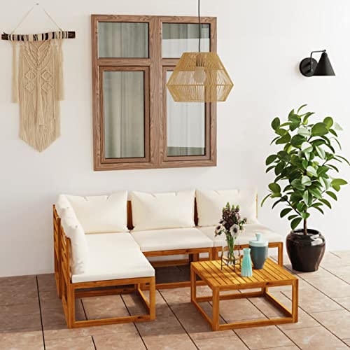 SECOLI Gartenlounge Outdoor Holz Balkonmöbel Gartenmöbel Set Loungemöbel Terrasse Lounge Set Holz Terassenmöbel Sitzgruppe Garten Sofagarnitur Massivholz Akazie 5-TLG-Type-3 Creme von SECOLI