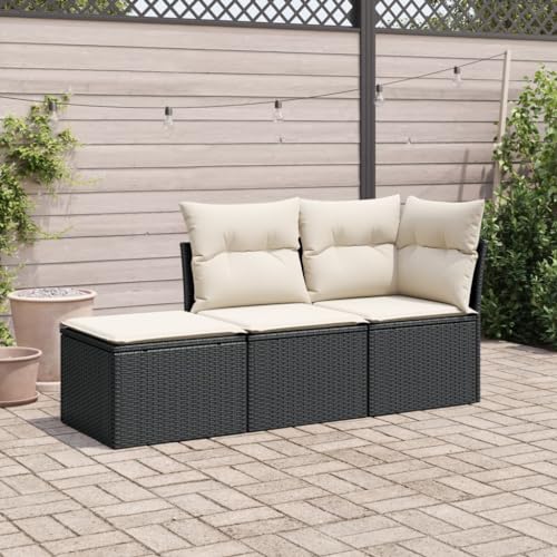 SECOLI Gartenlounge Set mit Stauraum Garten loungemöbel Set Balkon Sofa Balkon sitzgruppe Ecksofa Balkonmöbel Gartengarnitur mit Kissen-Schwarz und Creme-3-tlg von SECOLI
