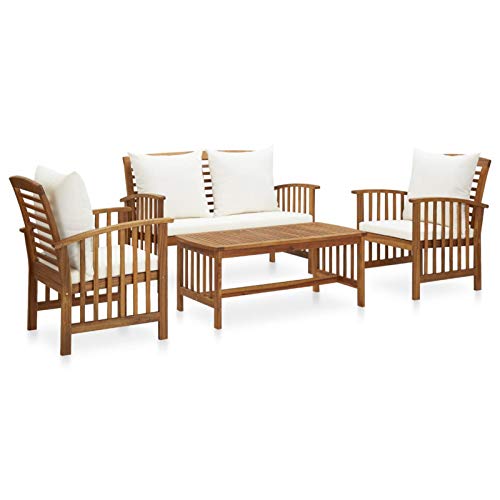 SECOLI Gartenmöbel Set Holz 4 Personen Gartengarnitur Outdoor-Möbel mit Auflagen Massivholz Akazie-Weiß-Bank + 2X Sessel + Tisch von SECOLI