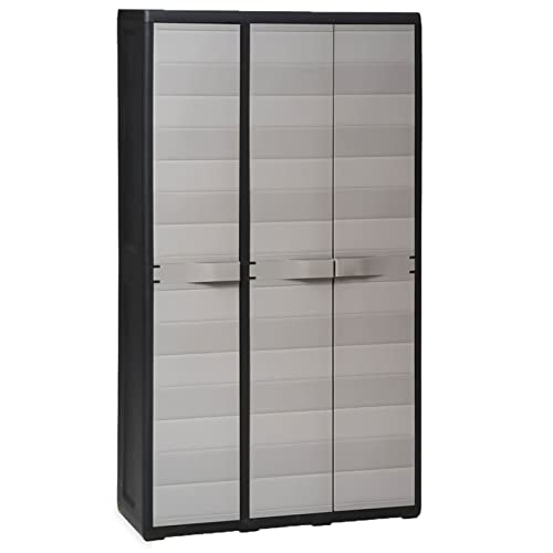 SECOLI Gartenschrank für den außenbereich Balkonschrank Gartenschrank Kunststoff besenschrank Spindschrank Außenschrank Haushaltsschrank mehrzweckschrank-Schwarz und Grau-97 x 38 x 171 cm von SECOLI