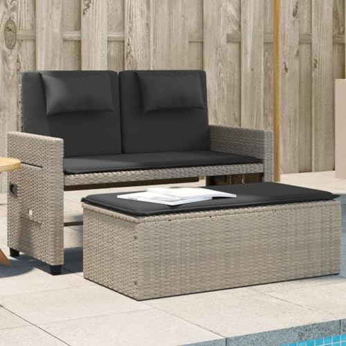 SECOLI Gartensofa 2 sitzer ausziehbar Gartensofa mit liegefunktion Outdoor Sofa Rattan Lounge Sofa Balkon Sofa Balkonmöbel Couch-Hellgrau- von SECOLI