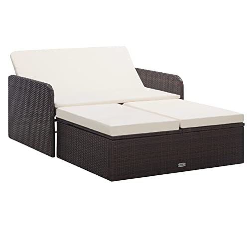 SECOLI Gartensofa Ausziehbar 2 Sitzer Gartensofa mit liegefunktion Outdoor Sofa mit Stauraum Rattansofa Balkon Sofa Lounge Sofa Balkonmöbel Kleiner Balkon-Braun-Typ 1 von SECOLI