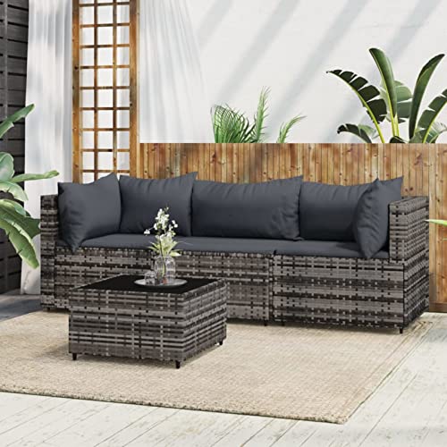 SECOLI Gartensofa Rattan Balkonmöbel Kleiner Balkon Garten Lounge Gartenmöbel Set Rattan Balkonsofa Loungemöbel Terrasse Terrassenmöbel-Grau-4-tlg von SECOLI