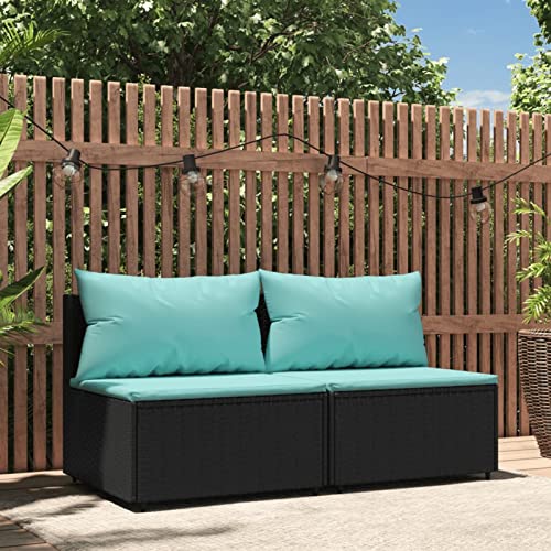 SECOLI Gartensofa Rattan Balkonmöbel Kleiner Balkon Garten Lounge Gartenmöbel Set Rattan Balkonsofa Loungemöbel Terrasse Terrassenmöbel-Schwarz und blau-Garten-Mittelsofas-2 STK von SECOLI