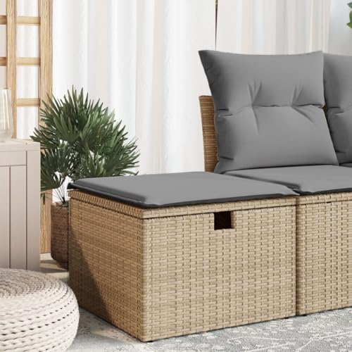 SECOLI Gartensofa mit Stauraum Rattan Sofa Gartenhocker Lounge Sofa Outdoor Kleines Balkon Sofa Balkonmöbel Rattansofa Polyrattan Gartenmöbel Set Balkon Lounge Garten Loungesofa Beige von SECOLI