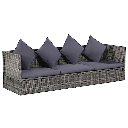 SECOLI Gartensofa mit liegefunktion 3 Sitzer Sonnenliege Gartenliege Balkon Sofa Liegesofa Sofabett Gartenbett Rattansofa Loungesofa Gartenbank Rattan Balkonmöbel-Grau-Typ 2 von SECOLI