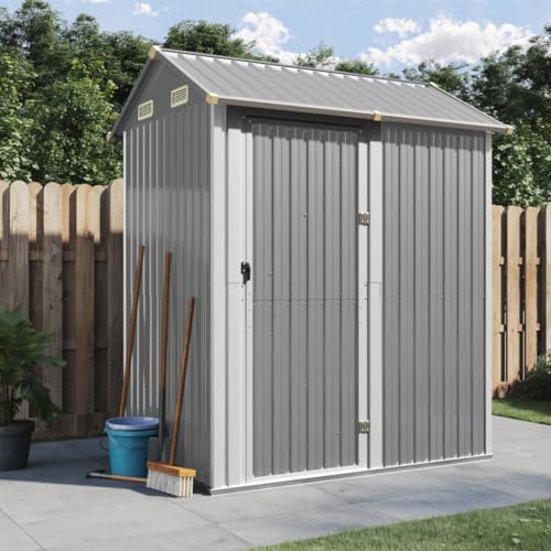 SECOLI Gerätehaus Gartenhaus Metall XXL Gartenhaus Metall pultdach Geräteschuppen Outdoor Geräteschrank Stahl mit Praktischer Griff Verzinkter Stahl-Hellgrau-Typ 1 von SECOLI