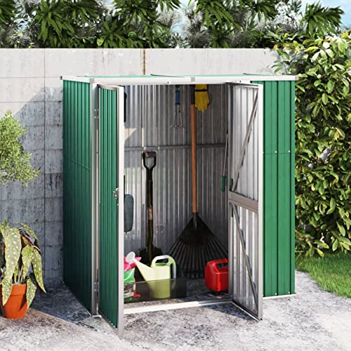 SECOLI Gerätehaus Gartenhaus Metall pultdach Geräteschuppen Outdoor Geräteschrank Stahl mit Praktischer Griff Verzinkter Stahl-Grün-161 x 89 x 161 cm von SECOLI