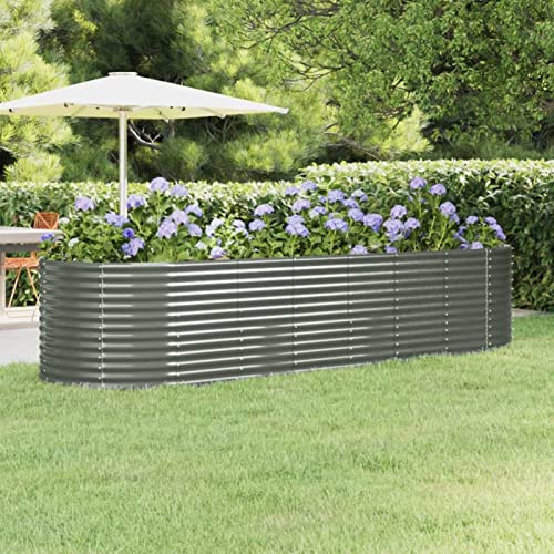 SECOLI Hochbeet Metall Oval Hochbeet Metall Grau Hochbeet Metall 322x100x68 Hochbeete für Garten Metall Hochbeet Garten & Balkon Pulverbeschichteter Stahl-Grau-322 x 100 x 68 cm von SECOLI