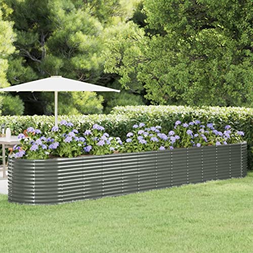 SECOLI Hochbeet Metall Oval Hochbeet Metall Grau Hochbeet Metall 507x100x68 Hochbeete für Garten Metall Hochbeet Garten & Balkon Pulverbeschichteter Stahl-Grau-507 x 100 x 68 cm von SECOLI