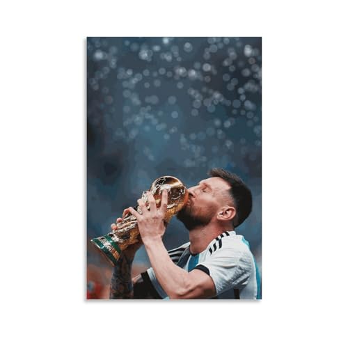 SECOLI Leo Messi Kiss Weltmeisterschaft Trophäe Fußball Kunst Leinwand Poster High Definition Druck für Home Office Wall Art Deco 24x36inch(60x90cm) Unframe-Stil von SECOLI