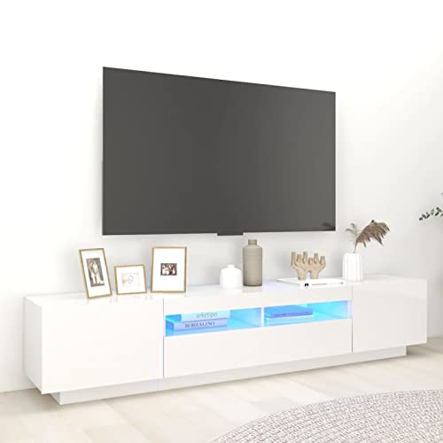 SECOLI Lowboard TV mit LED TV Schrank LED 200 cm TV Board Fernsehschrank TV-Schrank TV-Kommode TV Bank TV Möbel Sideboard für Wohnzimmer Schlafzimmer Hochglanz-Weiß von SECOLI