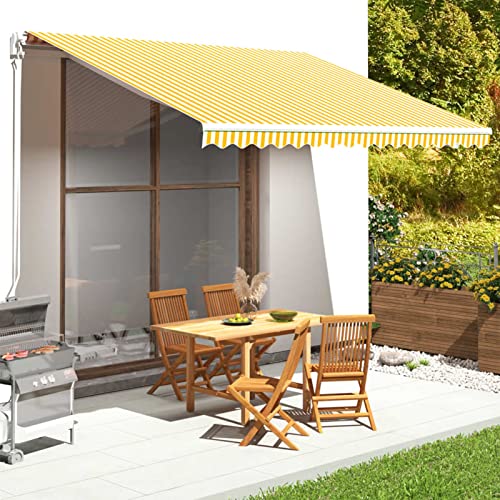 SECOLI Markisenbespannung, 450 x 350 cm, Gelb und Weiß, Ersatz-Markisenstoff, Sonnenschutz für Terrasse und Balkon von SECOLI