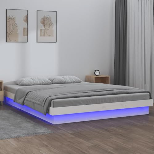 SECOLI Massivholzbett 160 x 200 cm mit LED und Lattenrost, Weiß Polsterbett, Jugendbett, Doppelbett, Schlafzimmerbett SECOLI Massivholzbett 160 x 200 cm mit LED und Lattenrost, Weiß Polsterbett, Jugendbett, Doppelbett, Schlafzimmerbett von SECOLI