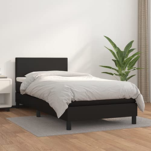 SECOLI Polsterbett 100x200 cm mit matratze Bett 100x200 mit matratze und lattenrost Boxspringbett Bett Komplett Einzelbett jugendbett Kunstleder-Schwarz-100 x 200 cm von SECOLI