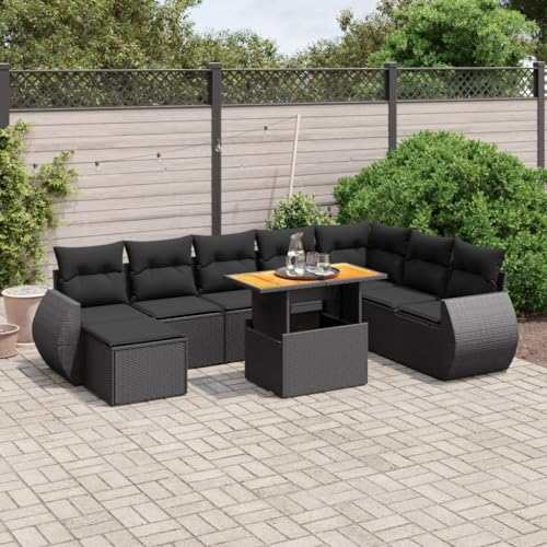 SECOLI Polyrattan Lounge Gartenlounge Set Gartenmöbel Wetterfest Garten Sofa Set Balkonlounge Set Sitzgruppe Lounge Sofagarnitur mit Verstellbare Tischplatte-Schwarz-9-tlg-5 von SECOLI