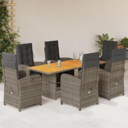 SECOLI Polyrattan Sitzgruppe Garten Essgruppe 6 Personen Rattan Gartenmöbel Set mit 6 Rattansessel Hochlehner Verstellbar Essgruppe Outdoor Gartengarnitur Sitzgarnitur Grau 7-tlg-Type-195 von SECOLI