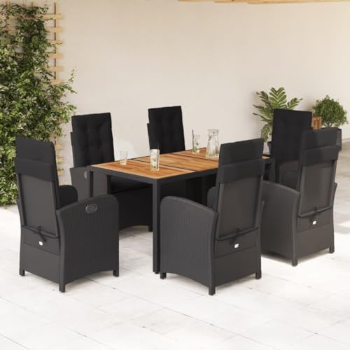 SECOLI Polyrattan Sitzgruppe Garten Essgruppe 6 Personen Rattan Gartenmöbel Set mit 6 Rattansessel Hochlehner Verstellbar Essgruppe Outdoor Gartengarnitur Sitzgarnitur Schwarz 7-tlg-Type-310 von SECOLI
