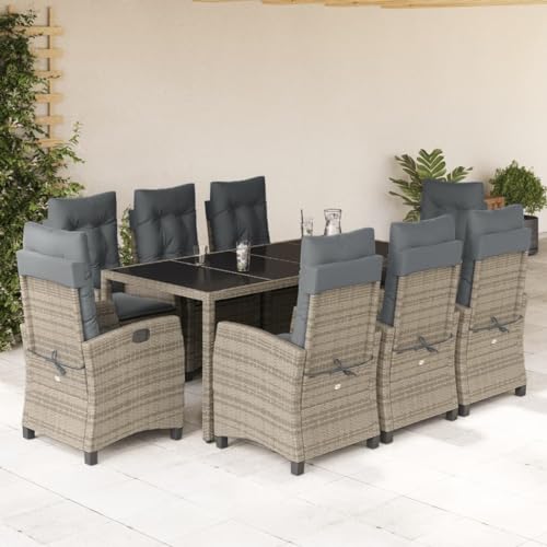 SECOLI Polyrattan Sitzgruppe Garten Essgruppe 8 Personen Rattan Gartenmöbel Set mit 8 Rattansessel Hochlehner Verstellbar Essgruppe Outdoor Gartengarnitur Sitzgarnitur Grau 9-tlg-Type-137 von SECOLI