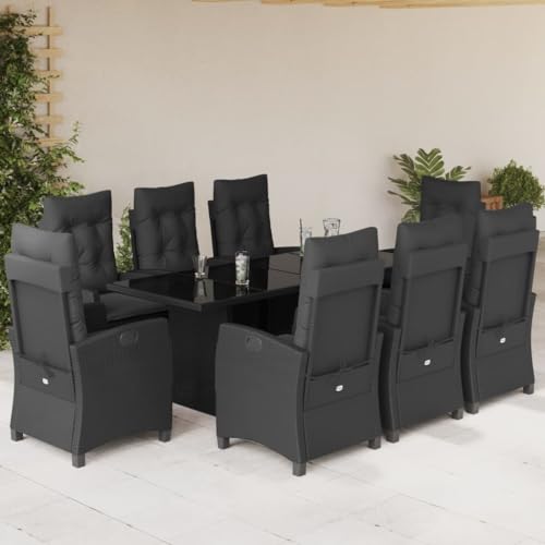 SECOLI Polyrattan Sitzgruppe Garten Essgruppe 8 Personen Rattan Gartenmöbel Set mit 8 Rattansessel Hochlehner Verstellbar Essgruppe Outdoor Gartengarnitur Sitzgarnitur Schwarz 9-tlg-Type-123 von SECOLI
