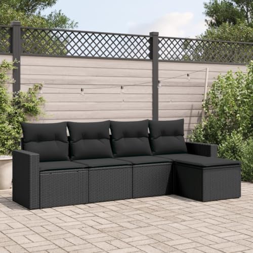 SECOLI Rattan Gartenlounge Set mit Stauraum Lounge möbel Outdoor Balkonlounge Set Rattan Gartenlounge Set Gartensofa Outdoor Loungemöbel Terrasse mit Kissen-Schwarz-5-tlg von SECOLI